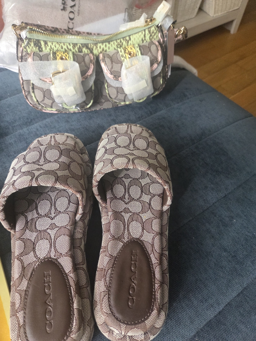 Coach Signature Canvas Slide Sandals in Brown